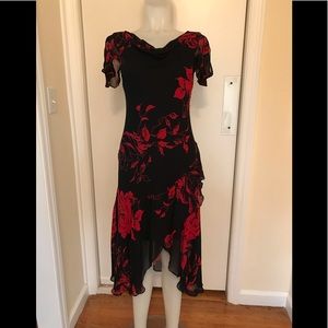 Red and Black Handkerchief Hem Dress